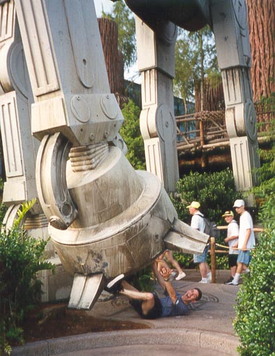 When i went to Walt Disney World in the summer of '98, i got squished by an AT-AT. I guess The Force was getting back at me for bad mouthing Star Wars all the time. Did i mention that Star Trek rules?